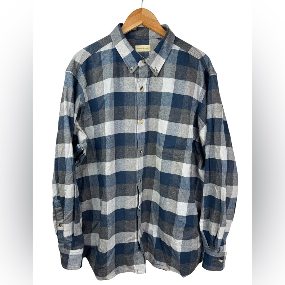 Hobbs Creek Men’s Soft‎ Cotton Navy Gray Plaid flannel Long Sleeve shirt XL